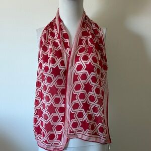 Vintage Elaine Gold Geometric Red & White Patterned Scarf